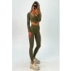 Komplet vrubkované push-up legíny s vysokým pásom a crop-top zelený