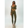 Komplet vrubkované push-up legíny s vysokým pásom a crop-top zelený