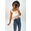 Transparentný volánový crop-top vo voľnom strihu biely