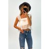 Transparentný volánový crop-top vo voľnom strihu biely