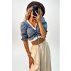 Džínsový top s viazaním a madeirou