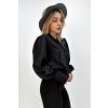 Elegantná blúzka s viazaním a puff rukávmi z padavého materiálu čierna