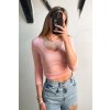 Vrúbkovaný basic crop-top ružový