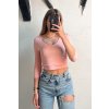 Vrúbkovaný basic crop-top ružový