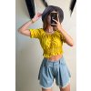 Skrátený top s puff rukávmi žltý