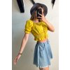 Skrátený top s puff rukávmi žltý