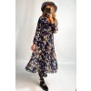 Kvetinové šaty v midi dĺžke modré