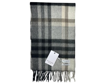 Tartanový šál z jahňacej vlny - čiernosivý