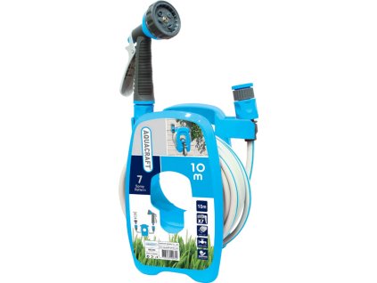 Navíjač AQUACRAFT® 990490, Naviják na hadicu, SET, so záhradnou hadicou 3/8", L-10 m, zavlažovacia pištoľ 7 vzorov