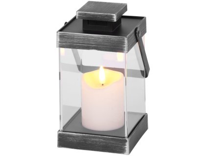 Lampáš MagicHome Vianoce Retro, s LED sviečkou teplá biela, čierny, 3xAAA, plast, časovač, 10x18,5 cm, pohyblivý plameň