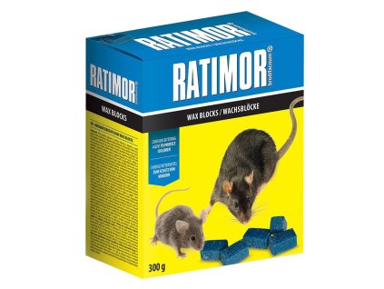 Návnada RATIMOR® Brodifacoum wax blocks, na myši a potkany, 300 g, parafínové kocky