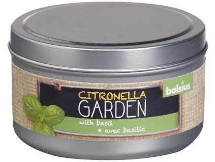 Sviečka Bolsius Jar Citronella, repelentná, bazalka, v plechovej dóze