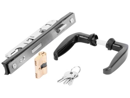 Zámok brány Strend Pro METALTEC DUO, antracit, nerezová vložka, zámok, kľúče, štít, doraz, 2x kľučka, RAL7016