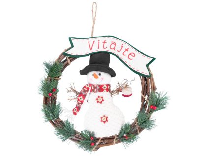 Dekorácia MagicHome Vianoce, Veniec Snehuliak, 37 cm