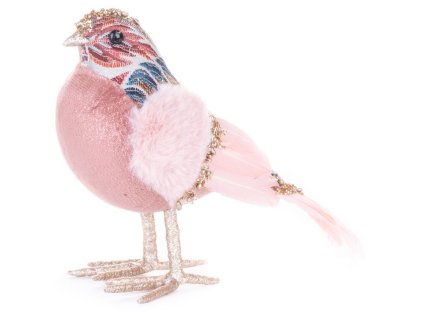 Vtáčik MagicHome Vianoce, ružový, 20x8x14 cm, páperový