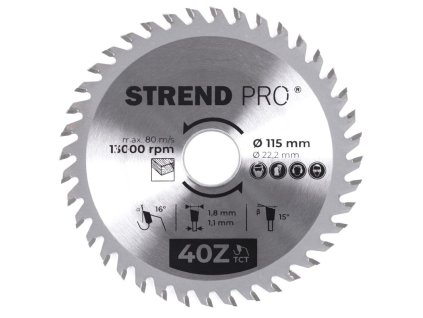 Kotúč Strend Pro TCT 115x1.8x22.2 mm 40Z, na drevo, pílový, SK plátky