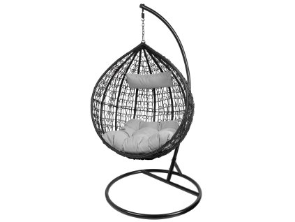 Kreslo BORNEO, max. 150 kg, PE rattan, sivé, hojdacie, záhradné, s vankúšom a poduškou