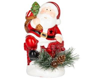 Dekorácia MagicHome Vianoce, Santa s čečinou, LED, terakota, 10x8,2x13,7 cm
