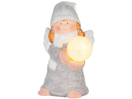 Postavička MagicHome Vianoce, Anjel so snehovou guľou, LED, terakota, 13,5x13x20 cm