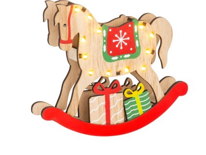 Dekorácia MagicHome Vianoce, Drevený koník, 12x LED, 2xAAA, teplá biela, 25x4x21 cm