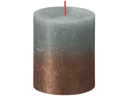 Sviečka Bolsius Rustic, valcová, Vianoce, Sunset Eucalyptus Green+ Copper, 80/68 mm