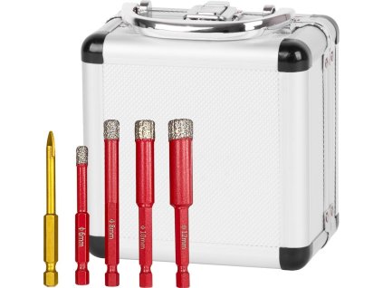 Sada vyrezávačov Strend Pro Premium, 6-8-10-12 mm, HEX, 6 mm vrták do skla diamant, korunky, professional