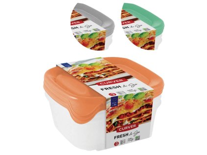 Dóza Curver® Set Square, sada 3 ks, 800 ml, mix farieb mint/sivá/broskyňová, 155x155x110 mm