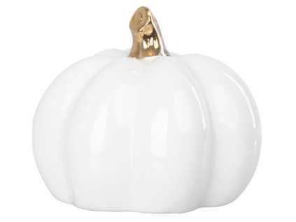 Dekorácia MagicHome, Tekvica so zlatou stopkou, biela, porcelán, 12,7x12,3x10,8 cm