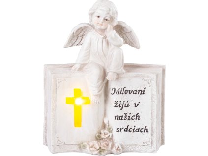Dekorácia MagicHome, Anjel na knihe, polyresin, na hrob, solárna, 19x8,5x23 cm