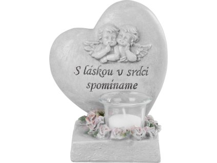 Dekorácia MagicHome, Srdce s anjelikmi, polyresin, na hrob, 15,5x12x17,5 cm