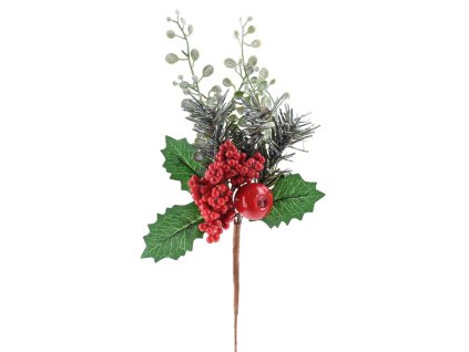 Vetvička MagicHome Vianoce, s jablkom, červená 26 cm