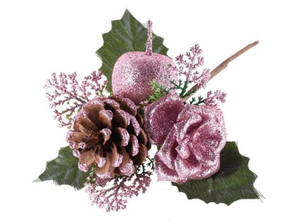 Vetvička MagicHome Vianoce, s jablkom, ružová 16 cm