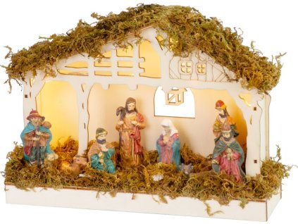 Dekorácia MagicHome Vianoce, betlehem, 5x LED teplá biela, 3xAA, interiér, 26,3x7,3x19,2 cm