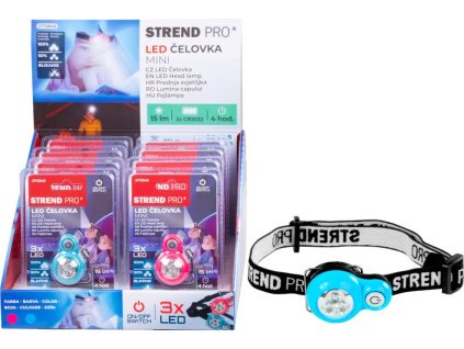 Čelovka Strend Pro Headlight, LED, 15 lm, mini, ružová/modrá, Sellbox 8 ks