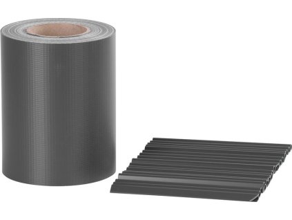 Páska Strend Pro EUROSTANDARD, 190 mm, L-35 m, tieniaca, antracit, krycia, na plotové panely, s 20 klipsami, 450 g/m2, PVC, RAL7016