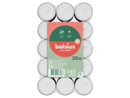 Sviečka Bolsius, čajová, 6 hod., biela, bal. 30 ks