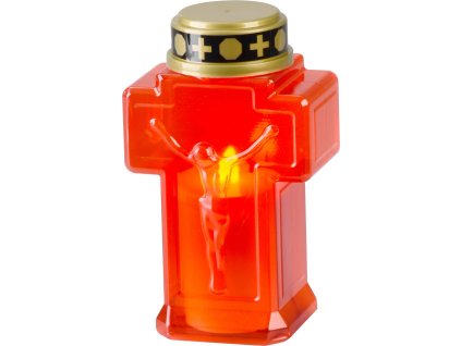 Sviečka MagicHome, kríž, LED, na hrob, červená, 2xAA, 15,3x6,8 cm, (súčasť balenia 2xAA)
