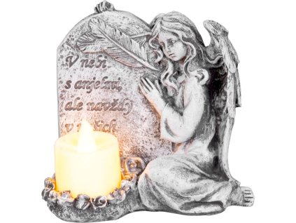 Dekorácia MagicHome, Anjel so sviečkou, LED, polyresin, na hrob, 12x8x12 cm