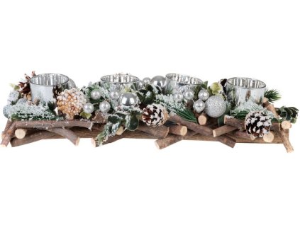 Ikebana MagicHome Vianoce, drevená, strieborná, adventná, 40x14x8 cm