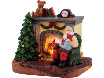 Dekorácia MagicHome Vianoce, Santa s dieťaťom pri krbe, LED, interiér, 10,5x8x9 cm, Sellbox 12 ks