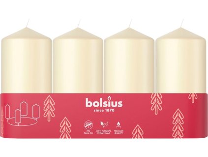 Sviečky Bolsius Pillar Advent, Vianoce, krémové, 48/100 mm, bal. 4 ks
