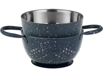 Cedník s misou MagicHome, 15,5 cm, s rúčkou, okrúhle otvory, nerez, sada 2 ks