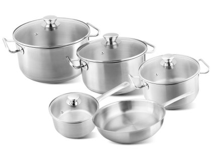 Sada riadu MagicHome Chloe, panvica 24 cm, 3x kastról (3l, 4l a 6,6 l), rajnica 2l, so sklenenými pokrievkami, nerez, 9 dielna