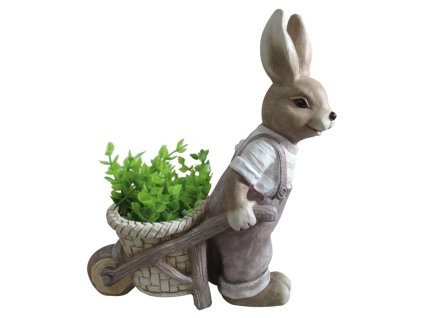 Dekorácia MagicHome Gecco, Zajačik s vozíčkom, magnesia, 42x19x49 cm