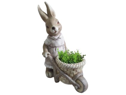 Dekorácia MagicHome Gecco, Zajačik s fúrikom, magnesia, 34x19x49 cm