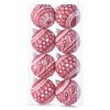 Gule MagicHome Vianoce, 8 ks, 6 cm, červené s bielym ornamentom, s glitrami, na vianočný stromček