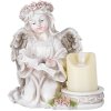 Dekorácia MagicHome, Anjel s knihou a sviečkou, 1xLED, polyresin, na hrob, 17,5x12x17,5 cm