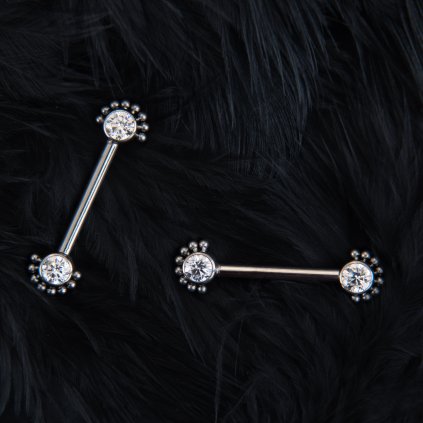 Titanový piercing do bradavek Dali s okrasným zdobením a zirkonem