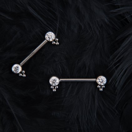 Titanový piercing do bradavek Lola s okrasným zdobením a jedním čirým zirkonem