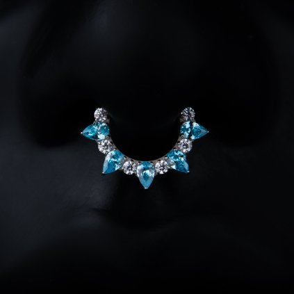 Zdobený titanový piercing Sky zdobený modrým a čirým zirkonem